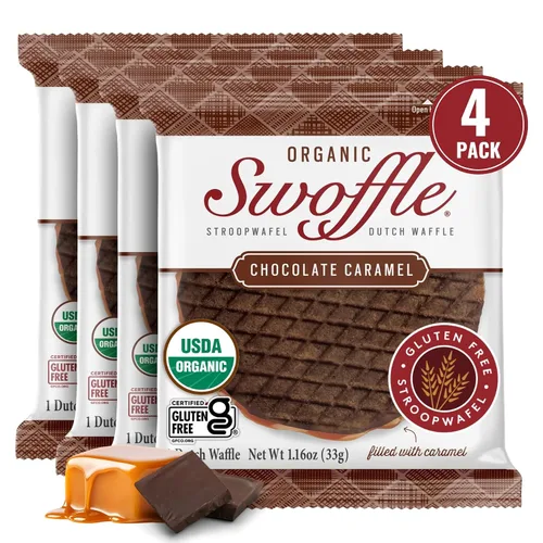 Miniatura 16 de Stroopwafels Orgánicos Certificados Sin Gluten de Swoffle - Relleno de Caramelo (16) Obleas de 1.16oz Sin OGM, Sin Trigo, Kosher, Sin Soja y Sin
