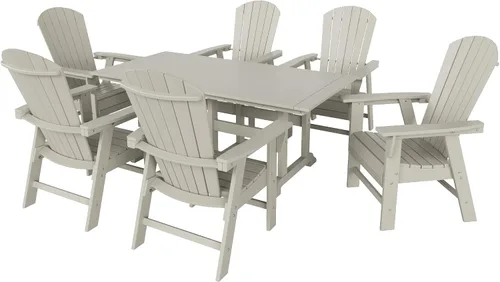 Miniatura 11 de WO - Juego de 7 sillas de comedor Adirondack para exteriores, muebles estéticos retro para exteriores, comedor, hogar, balcón, terraza, césped, Gris