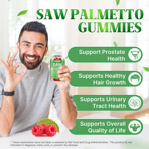 Miniatura 4 de Gomitas de palma enana americana Saw Palmetto Suplemento con aceite de semilla de calabaza, biotina, suplementos de salud para la próstata