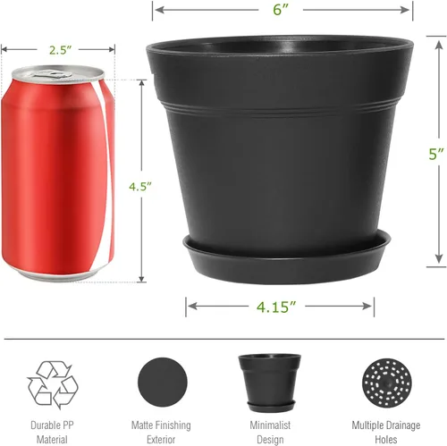 Miniatura 3 de WOUSIWER Paquete de 16 macetas de plástico de 6 pulgadas para macetas de interior, resistentes y elegantes de 6 pulgadas para plantas