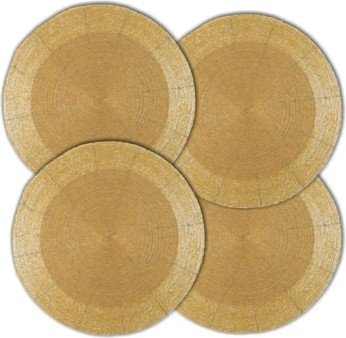 Miniatura 18 de Lightnpro - Juego de 4 manteles individuales redondos con cuentas negras, cargadores de mesa decorativos hechos a mano, elegantes manteles de mesa