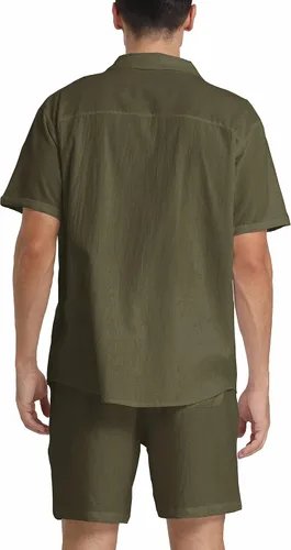 Miniatura 3 de RPOVIG Conjunto corto de camisa de lino conjunto casual de 2 piezas con botones para hombre