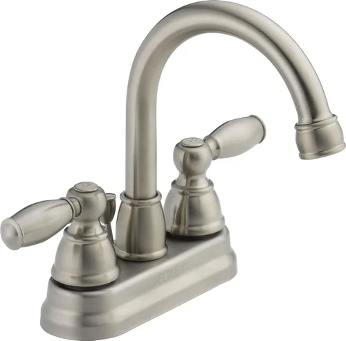 DELTA FAUCET Peerless Claymore - Grifo de lavabo de baño de níquel cepillado, grifo de baño de 2 asas, montaje de drenaje emergente, níquel