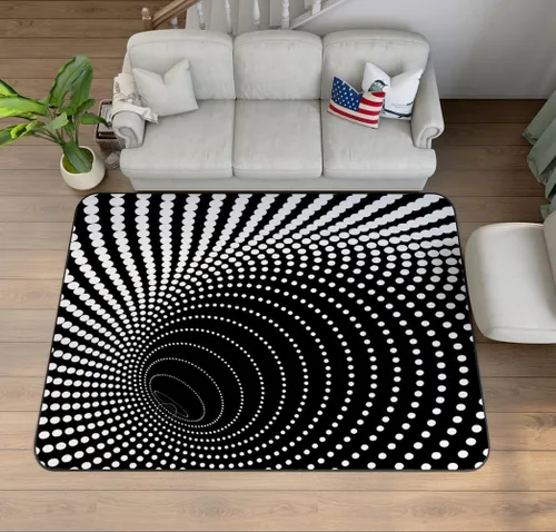 Miniatura 12 de Alfombra de ilusión óptica 3D azul y verde, patrón geométrico de remolino, para dormitorio, sala de estar, decoración de interiores, 63 x 47