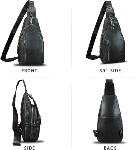 Miniatura 5 de LRTO Bolso bandolera de cuero genuino para hombres y mujeres, bolso cruzado de hombro de cuero real, bolsa de pecho, mochila