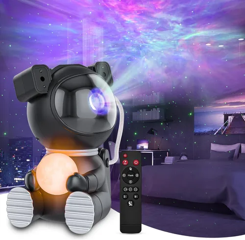 Cayclay Proyector astronauta de galaxia, proyector de estrellas con temporizador y control remoto, luz nocturna con lámpara de luna, lámpara LED de