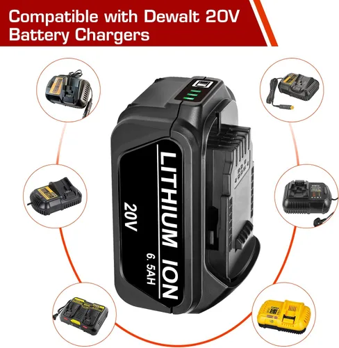 Miniatura 6 de Paquete de 2 baterías de repuesto de 20 V 6.5 Ah para batería Dewalt de 20 V DCB200 DCB201 DCB203 DCB204 DCB206, batería compatible con herramientas