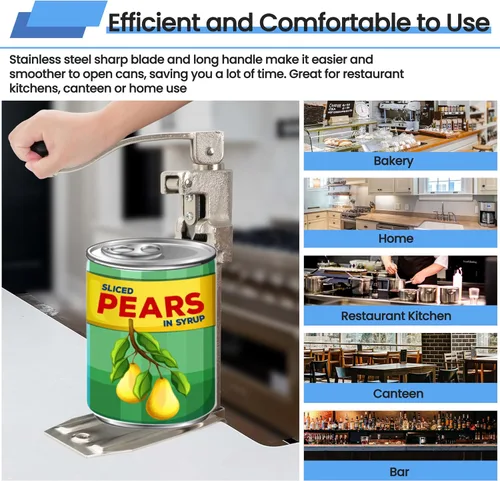 Miniatura 4 de MoHern Abrelatas comercial resistente, abrelatas industrial para latas #10, abrelatas manual con base de acero chapado para restaurante, tienda