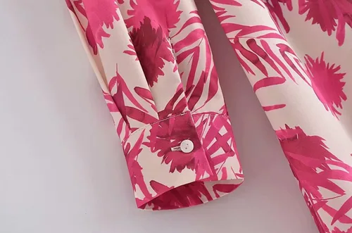 Miniatura 4 de Vestido midi de moda con cinturón y estampado floral para mujer, vestido vintage de manga larga, cuello de solapa