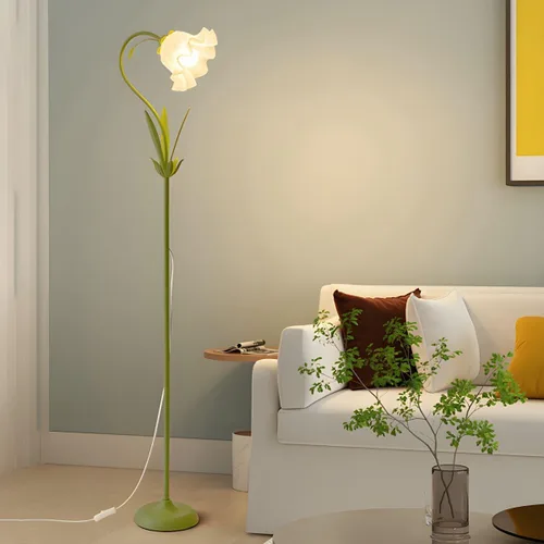 Miniatura 2 de RUNNUP Lámpara de pie moderna, lámpara alta con forma de flor de 1 luz con pantalla acrílica, lámpara alta para sala de estar, dormitorio, Negro