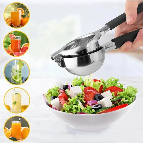 Miniatura 2 de Exprimidor de limón de acero inoxidable, asas de silicona, exprimidor de mano para limones, limas y naranjas, diseño ergonómico antideslizante, Negro