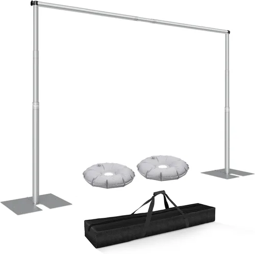 Miniatura 11 de Kit de soporte de fondo de tubo y cortina de 10 x 10 pies, soporte ajustable resistente con bolsa de transporte, marco de fondo de metal para Negro