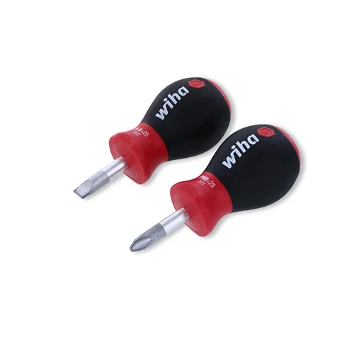 Wiha 31191 Juego de destornilladores ranurados rechonchos con 1/4 x 1 pulgada y Phillips rechonchos #2 por 1 pulgada con mango SoftFinish