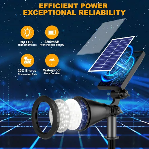 Miniatura 2 de Luces solares para exteriores impermeables, 36 LEDs 1000LM Focos solares ajustables para exteriores, iluminación de paisaje 2 en 1 alimentada por