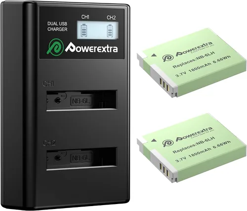 Paquete de 2 baterías NB-6LH/NB-6L y cargador USB dual para Canon Powershot S120, SX510 HS, SX280 HS, SX500 is, SX700, D20, S90, D30, ELPH 500,