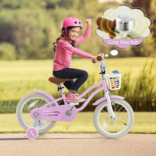Miniatura 2 de BABY JOY Bicicleta para niños, 12, 14, 16, 18, 20 pulgadas, con asiento ajustable, cesta extraíble, freno de mano y freno de posavasos, ruedas