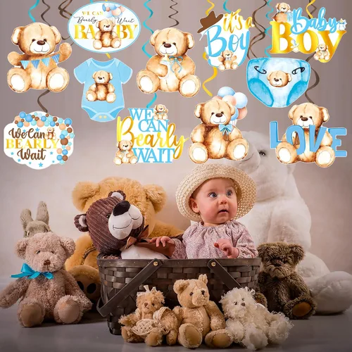 Miniatura 7 de 20 piezas de oso de peluche colgantes con diseño de remolinos We Can Bearly Wait Baby Shower Decoraciones It's a Boy Ceiling Swirl Bear Baby Shower