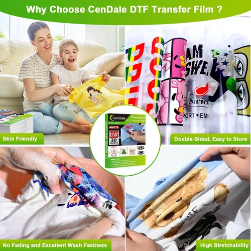 Miniatura 6 de CenDale Película de transferencia DTF de 8.5 x 14 pulgadas, 30 hojas de película DTF gruesa de doble cara de alta calidad para trucos