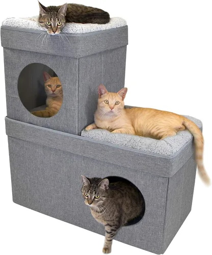 Miniatura 15 de Kitty City Muebles de cubo para gatos de interior, cubo gris A) Cubo de gato (gris)