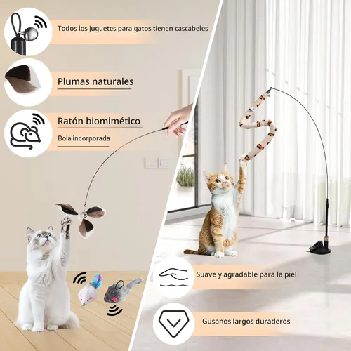 Miniatura 4 de Soarer Juguetes de plumas interactivos para gatos 4 en 1, 12 piezas de plumas de gato duraderas para caña de pescar, juguete de vara para gatos
