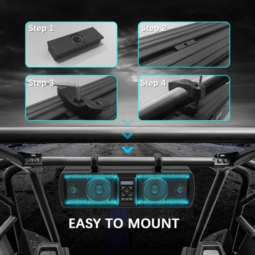 Miniatura 7 de Barra de sonido UTV, barra de sonido impermeable IP66 Bluetooth para carrito de golf, sistema de altavoces ATV, barra de sonido SXS compatible