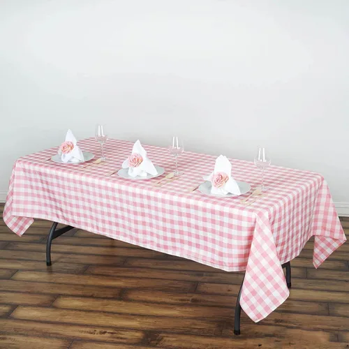 Miniatura 9 de Efavormart - Mantel a cuadros rectangular de 60 x 102 pulgadas, cuarzo blanco/rosa Mantel de lino de poliéster a cuadros 2-Rosa