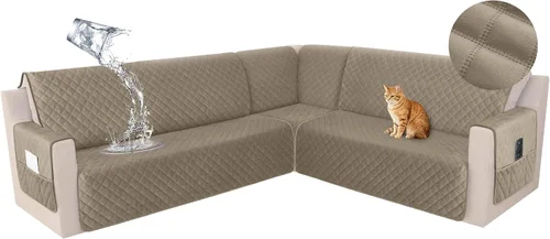 Miniatura 11 de HDCAXKJ Funda seccional de esquina impermeable para sofá de terciopelo en forma de L, fundas para sofá para mascotas, perros, suaves, resistentes