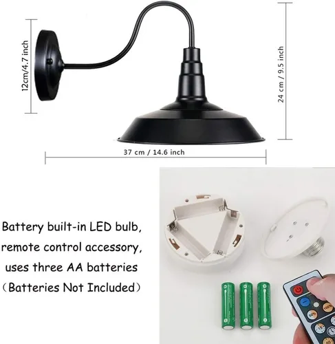 Miniatura 2 de 2 luces de pared con control remoto sin cable, retro, industrial, negro, lámpara de pared para decoración de pared para escaleras interiores, Negro A