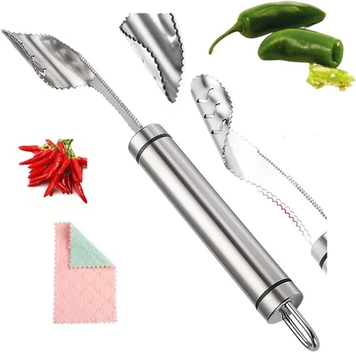 Removedor de semillas de pimienta 2023 con paño de limpieza, herramienta de descorazonador de pimienta jalapeño, desembrador de chile, removedor de