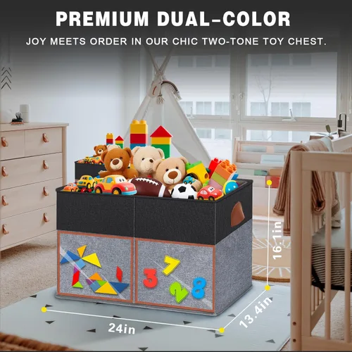 Miniatura 6 de Paquete de 2 cajas grandes de almacenamiento de juguetes con tapas transparentes, organizador de juguetes plegable con divisores ajustables, cesta