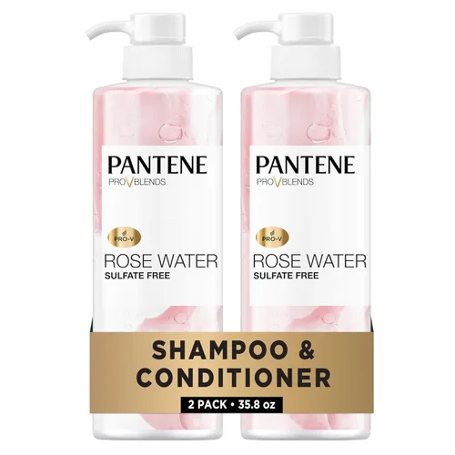 Pantene Champú y acondicionador sin sulfato, agua de rosas, calmante e hidratante, infundido con vitamina B5, para todo tipo de cabello, seguro para