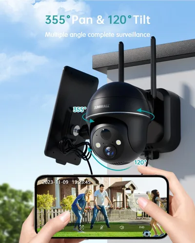 Miniatura 2 de Cámaras de seguridad ZUMIMALL inalámbricas para exteriores - 2 paquetes, cámara inalámbrica para exteriores con vista de 360°, alimentación solar