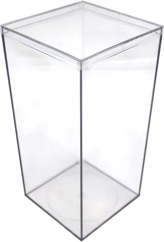 Juego de 4 cajas de acrílico con tapas, 4 pulgadas de largo x 4 pulgadas de ancho x 8 pulgadas de alto, fabricadas en Estados Unidos, vitrinas para
