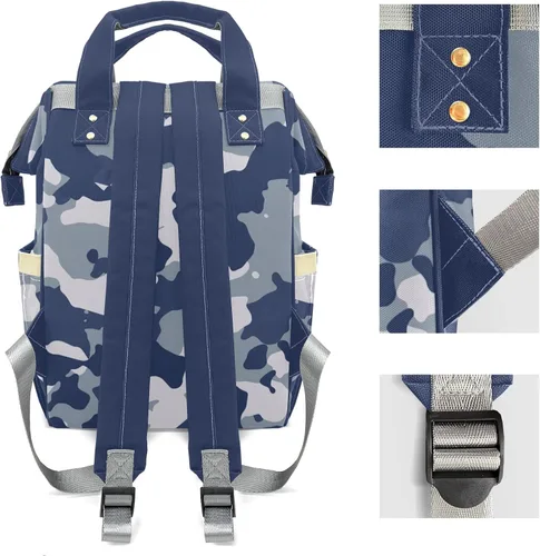 Miniatura 3 de Mochila de pañales de camuflaje azul amarillo con nombre, bolsa multifunción de gran capacidad para mamá, papá, unisex, niño y niña, Diseño 2