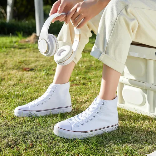 Miniatura 3 de ZGR Zapatillas de lona con cordones para mujer, con parte superior alta, zapatillas casuales para tenis y caminar
