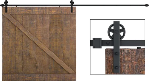 Miniatura 9 de SMARTSTANDARD Kit de herrajes para puerta corrediza de granero de alta resistencia de 6 pies, 4 pies a 18 pies, negro, suave y silencioso, simple