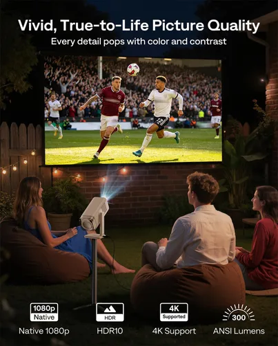 Miniatura 5 de Aurzen BOOM Air - Proyector portátil Google TV con WiFi y Bluetooth, alimentado por USB-C, proyector inteligente para películas al aire libre