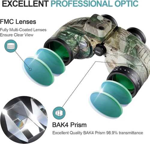 Miniatura 3 de Binoculares marinos 10 x 50 para adultos, impermeables con brújula telémetro, navegación de prisma BAK4, observación de aves y caza (camuflaje)