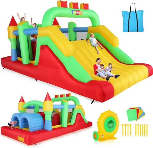 Whubefy Casa inflable para carrera de obstáculos para niños grandes de 8 a 12 años, castillo de rebote grande de 18.5 x 8 pies con toboganes de