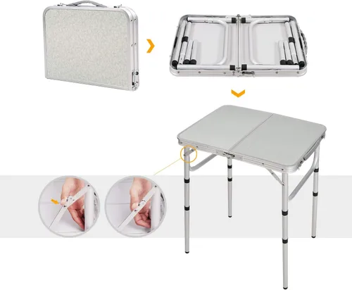 Miniatura 5 de Mesa plegable pequeña de 2 pies portátil con patas de altura ajustable, mesa de campamento de aluminio ligera y resistente para picnic al aire
