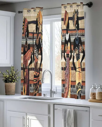 Miniatura 8 de Cortinas traslúcidas históricas africanas de 39 pulgadas de largo, juego de 2 paneles de cortinas para cocina, dormitorio, sala de estar, puerta