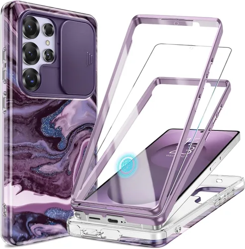 Miniatura 37 de GVIEWIN para Samsung Galaxy S23 Ultra Funda con cubierta deslizante para cámara, [Protector de pantalla incorporado] [2 Marcos frontales] Funda
