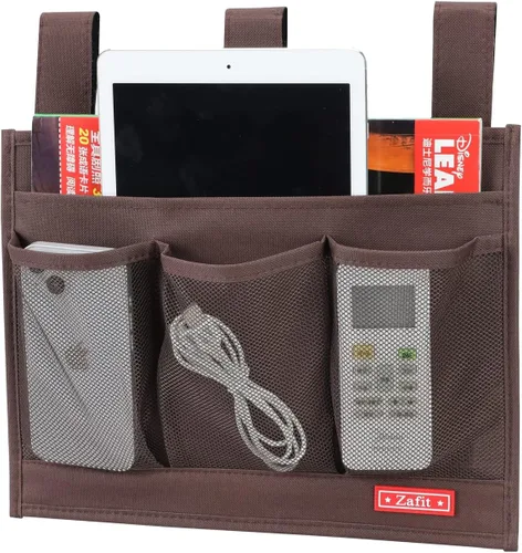 Miniatura 13 de Zafit Organizador colgante para mesita de noche, organizador de almacenamiento para revistas, teléfono, control remoto (4 bolsillos, negro)