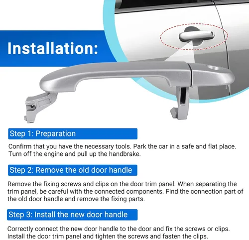 Miniatura 5 de Manija de puerta con orificio de cerradura Compatible con Nissan Versa 2007-2011 Tiida 2007-2012 82641EL12A N1310130 Manija de puerta exterior Tono