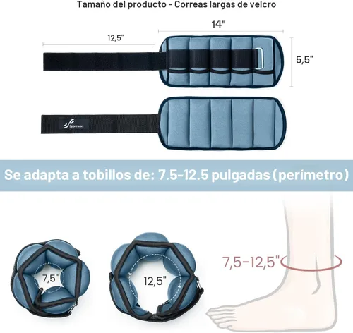 Miniatura 5 de Sportneer Juego de pesas de tobillo ajustables, 1 par, de 2, 4, 6, 8 y 10 libras, correas para el peso de las piernas para mujer, hombre, niños