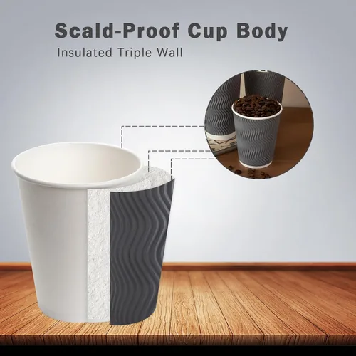 Miniatura 3 de Tazas de café Clawsoff 8 onzas 150 unidades, Tazas de papel desechables onduladas con pared corrugada y aisladas para café 8 OZ, Para llevar