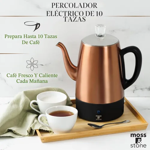 Miniatura 5 de Precolador de café eléctrico Moss & Stone - Cuerpo con tapas de acero inoxidable, cafetera, olla eléctrica, capacidad de 10 tazas