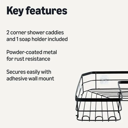 Miniatura 2 de Amazon Basics Organizador de Esquina para Ducha, Acero Inoxidable, Negro, Juego de 3