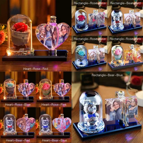 Miniatura 8 de Luz de foto personalizada mexicana LED rosa flor cristal rectangular foto marco personalidad luz 3D cristal foto marco regalo de Navidad, AZUL