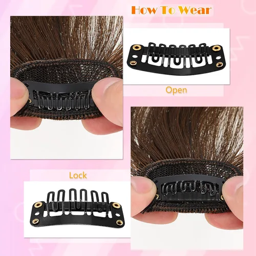 Miniatura 5 de 2 extensiones de cabello con clip, extensiones de cabello francés con flecos, extensiones de cabello de una pieza con clip en la parte delantera